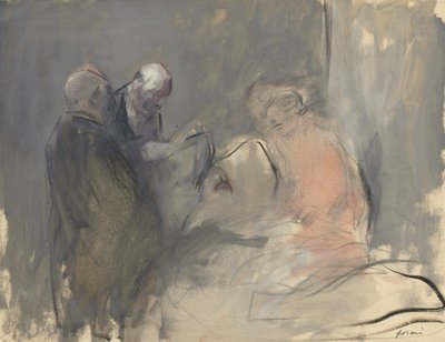 In het ziekenhuis recto Schets voor In het ziekenhuis verso door Jean Louis Forain