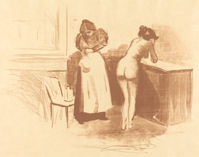 De massage met grove haarhandschoen door Jean Louis Forain