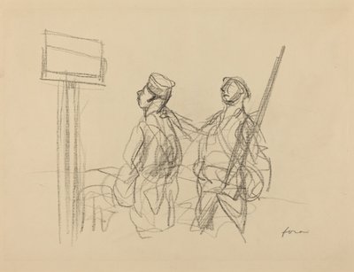 Twee soldaten kijken naar een plakkaat, waarschijnlijk 1918 door Jean Louis Forain