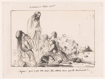 Vrouwen in gebombardeerde kerk klagen Christus aan door Jean Louis Forain