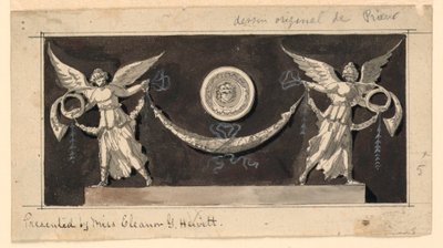 Decoratief paneel: Roem ondersteunt een guirlande onder een medaillon door Jean Louis Prieur the Younger