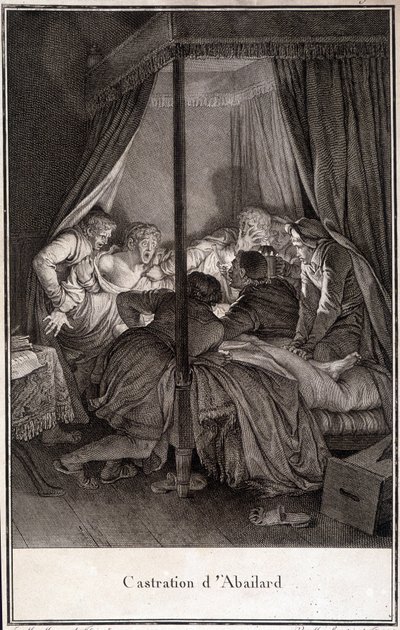 Castratie van Pierre Abélard of Pierre Abailard Franse filosoof en theoloog (1079 tot 1142). gravure door Moreau door Jean Michel the Younger Moreau
