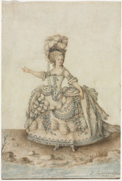 Kostuumstudie voor Operazanger door Jean Michel the Younger Moreau