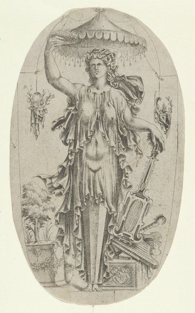 Term in de vorm van een vrouw met muziekinstrument, 1535-55 door Jean Mignon