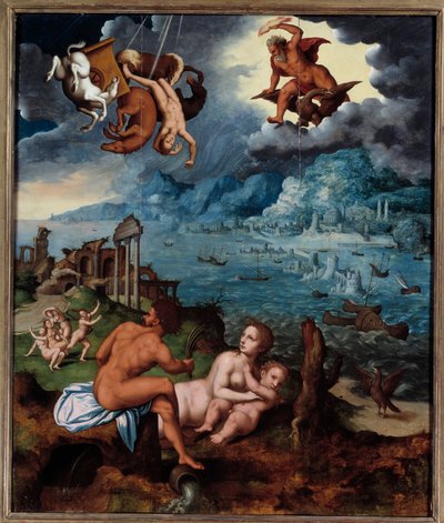 De val van Phaeton Phaeton (Phaethon), niet in staat om de tank van Helios te beheersen, werd getroffen door Zeus en viel in de Eridanus Rivier. Schilderij door Claude Mignon (1535-1555) 16e eeuw Rouen, Musee des Beaux Arts door Jean Mignon