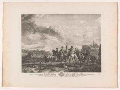 Rustend jachtgezelschap in een landschap door Jean Moyreau