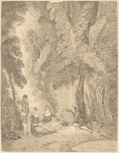 De maaltijd door Jean Moyreau after Antoine Watteau