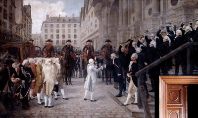 Lodewijk XVI ontvangen door de nieuwe burgemeester van Parijs, 17 juli 1789, 19de begin 20ste eeuw door Jean Paul Laurens