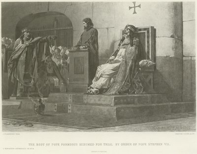 Het lichaam van paus Formosus opgegraven voor proces op bevel van paus Stefanus VII door Jean Paul Laurens