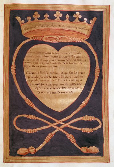 Fol. 61r Het Gekroonde Hart van Moed, uit het Verslag van de Begrafenis van Anne van Bretagne, 1515 door Jean Perreal