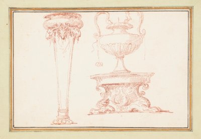Gebonden tekening, Een vaas en een lamp op een standaard, in Dessins d