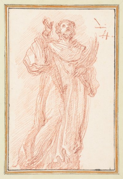 Staand figuur met opgeheven arm die omhoog kijkt door Jean Robert Ango