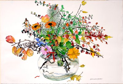 Volheid van herfst in glazen kom (aquarel en inkt op papier) door Jean Swan Gordon
