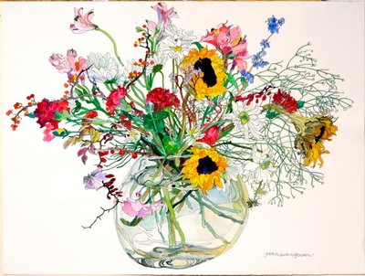 Late zomer in glazen kom (aquarel en inkt op papier) door Jean Swan Gordon