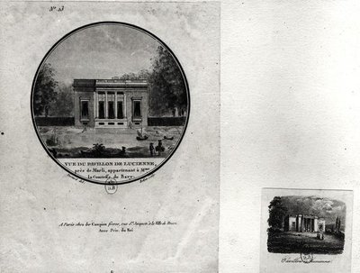 Uitzicht op een paviljoen in Louveciennes gebouwd door Claude-Nicolas Ledoux voor Madame du Barry door Jean Testard