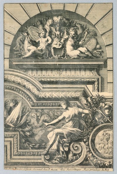 Ontwerp voor bovendeur en lijst, uit "Recherche de Plusieurs Beaux Morceaux" door Jean le Pautre