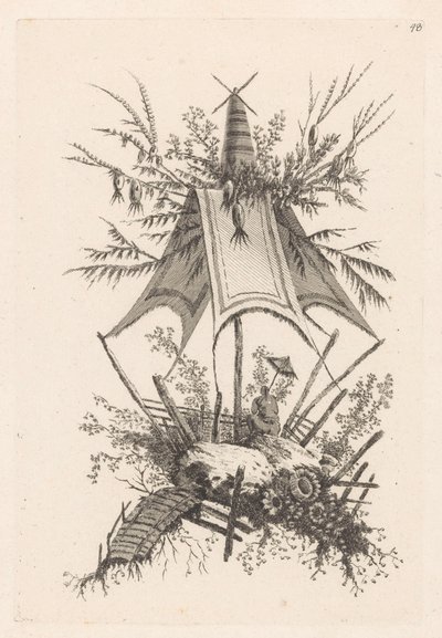 Man met parasol onder tent door Jeanne Deny
