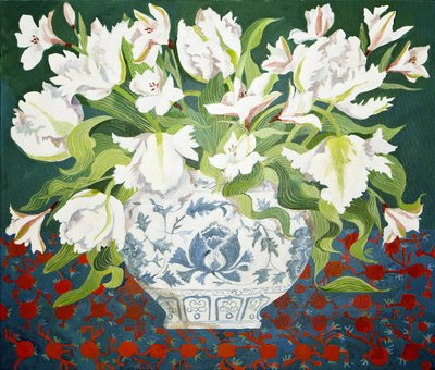 Witte dubbele tulpen en alstroemeria