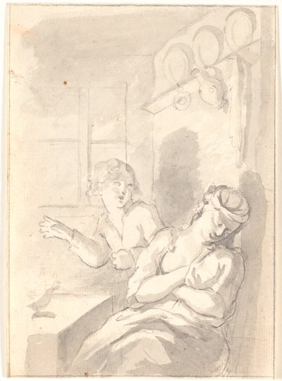 Een slapende keukenmeid en een diefachtige jongen, kunstlicht door Jens Juel