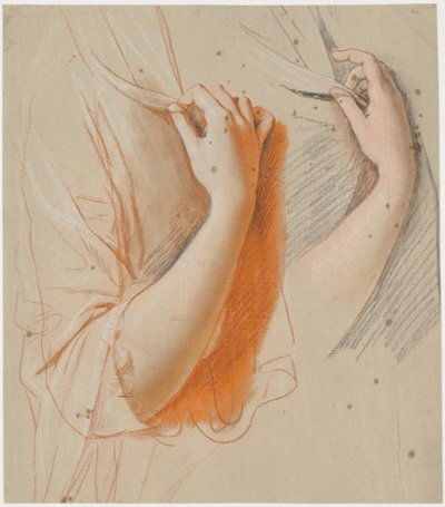 Studie van een Vrouwelijke Rechterarm, Houdend een Sluier; Voorbereidend Werk voor het Portret van Gravin Constance Bernstorff, Geboren Knuth door Jens Juel
