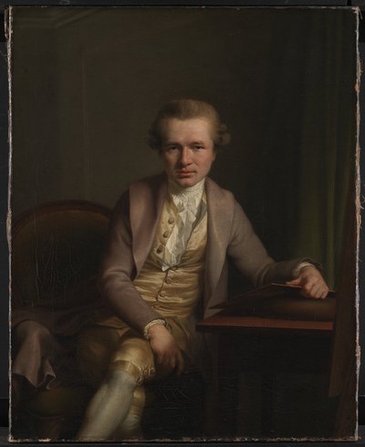 De graveur Johann Friderich Clemens aan zijn werktafel door Jens Juel