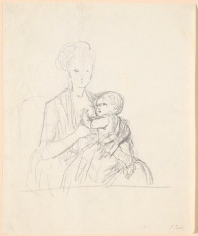 Ontwerp voor het portret van gravin Sophie Magdalene Raben, geboren von Qualen met haar oudste zoon, geboren 1784 door Jens Juel