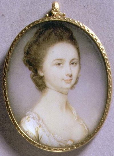 Portretminiatuur van een dame in een witte jurk, ca. 1780-85 door Jeremiah Meyer