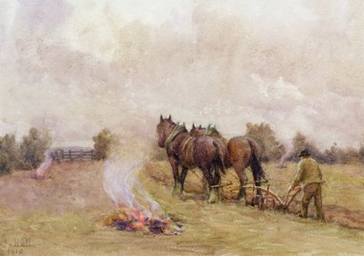 Ploegscène met Vuren in een Veld, 1910 door Jessie Hall
