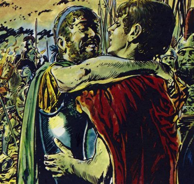 Alexander voegde zich bij zijn vader in de strijd tegen de Grieken (kleurenlitho) door Jesus Blasco