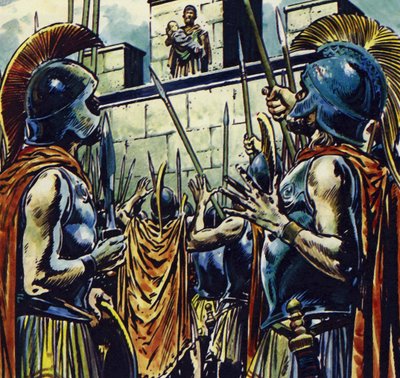 Alexander de Grote was de zoon van Filips II van Macedonië (kleurenlitho) door Jesus Blasco