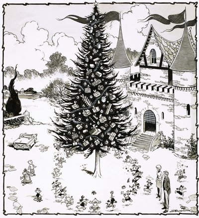 Kerstboom omringd door dansende dieren door Jesus Blasco