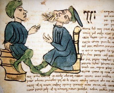Jodendom: Voorstelling van het leren van een rabbi. 15e-eeuws manuscript. Biblioteca Palatina, Parma door Jewish School
