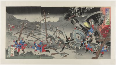 Vernieling van de spoorweg in Mantsjoerije tijdens de Russisch-Japanse Oorlog door Jinsai Rosetsu