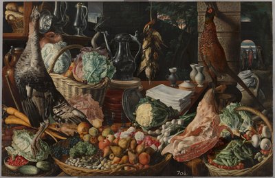 Keukenscène met Christus in Emmaüs door Joachim Beuckelaer