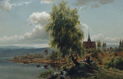 Kerk aan de fjord door Joachim Frich