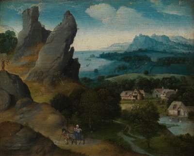 Landschap met de Vlucht naar Egypte door Joachim Patenier