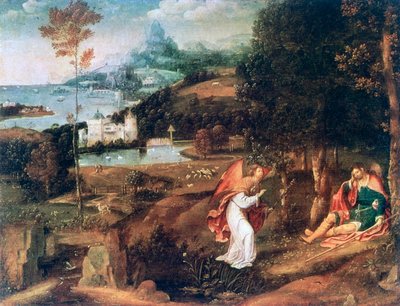 Landschapsscène met Sint Rochus, c1500-1524 door Joachim Patinir