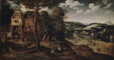 Landschap met de Vlucht naar Egypte door Joachim Patinir