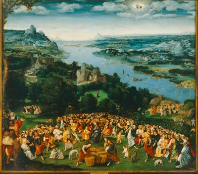 De vermenigvuldiging van het brood ... (olieverf op doek) door Joachim Patinir