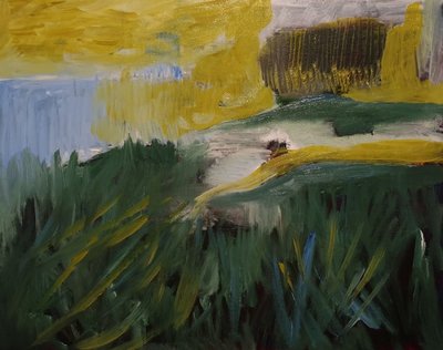 Groene heuvels, gele lucht door Joackim Schou Dahle