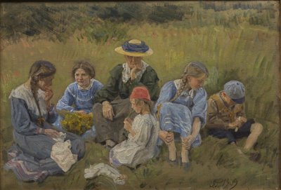 Rust in het veld. De vrouw en kinderen van de kunstenaar door Joakim Frederik Skovgaard
