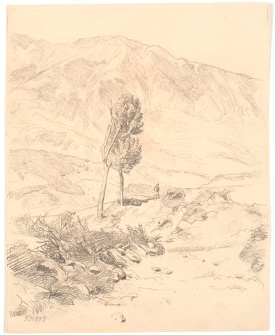 Italiaans berglandschap met twee bomen door Joakim Frederik Skovgaard