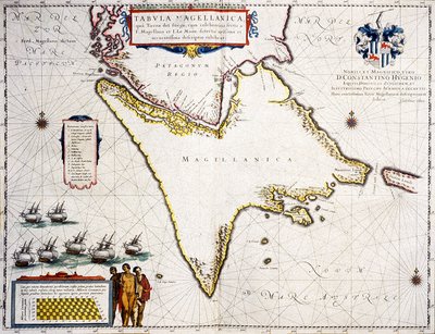 Tabula Magellanica: kaart van de Straat van Magellaan door Joan Blaeu