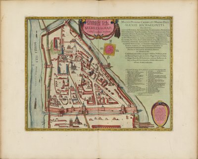 De kaart van het Kremlin van Moskou uit de 16e eeuw (Castellum Urbis Moskvae), ca. 1600 (gravure & aquarel) door Joan Blaeu