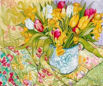 Tulpen en Narcissen met Geweven Textiel door Joan Thewsey
