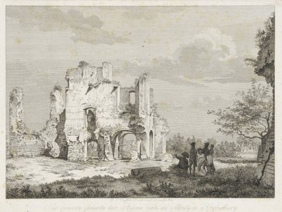 Gezelschap bij de ruïne van de abdij te Rijnsburg door Joannes Pieter Visser Bender