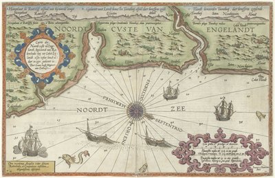 Kaart van de noordkust van Engeland nabij Newcastle upon Tyne door Joannes van Doetecum