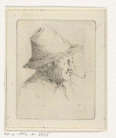 Borstbeeld van boer met hoed en pijp, en profil door Joannis Jacobus Bijlaert