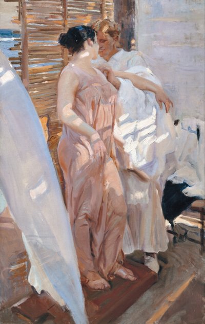 De roze mantel. Na het bad door Joaquín Sorolla