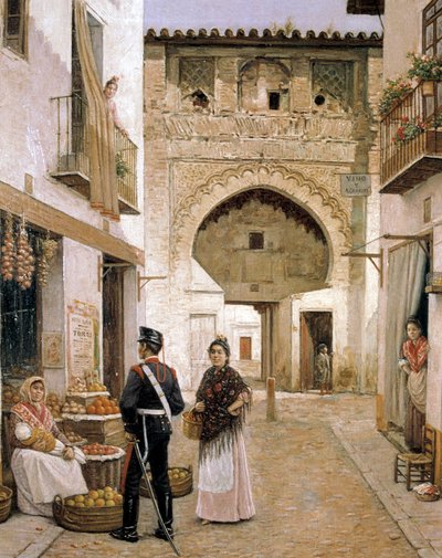 Groenteboer in Granada,19e eeuw (olieverfschilderij) door Joaquin Turina Arenal